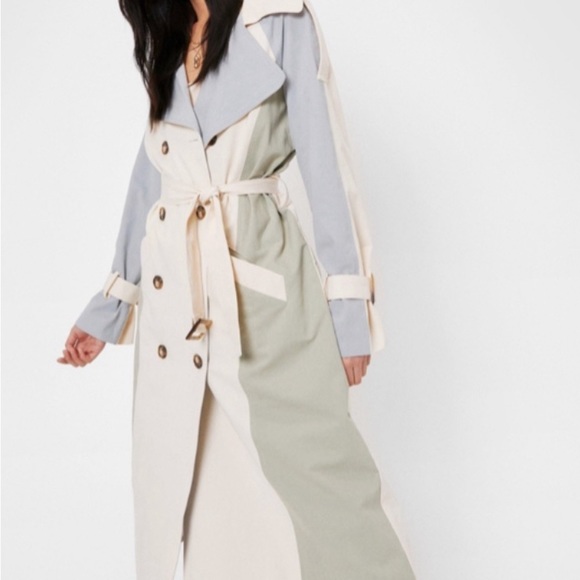 NWT Nasty Gal Colourblock Double Breasted BeltedTrench Coat Size 10 - Picture 1 of 13